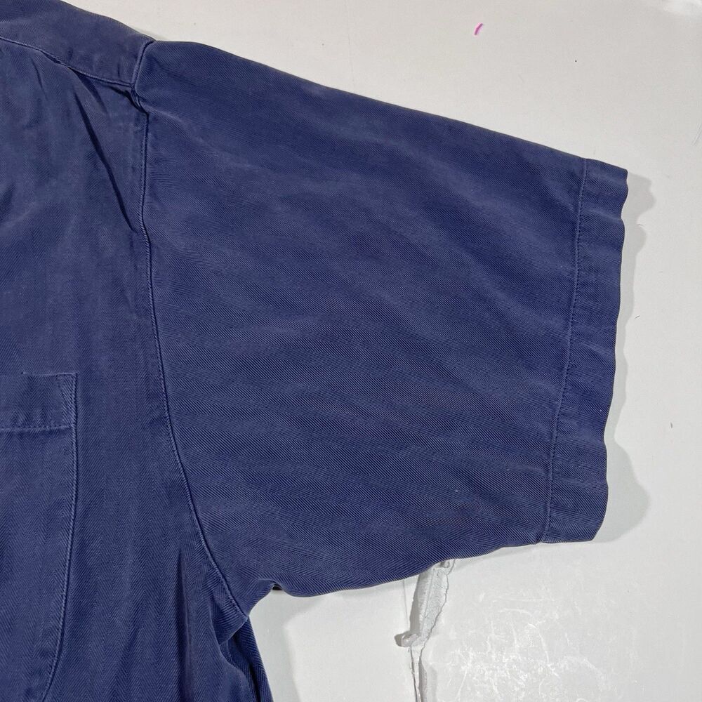 Tommy Bahama 100% Silk Herringbone Short Sleeve Camp Shirt Blue Men's Large Y2K - Picture 4 of 8